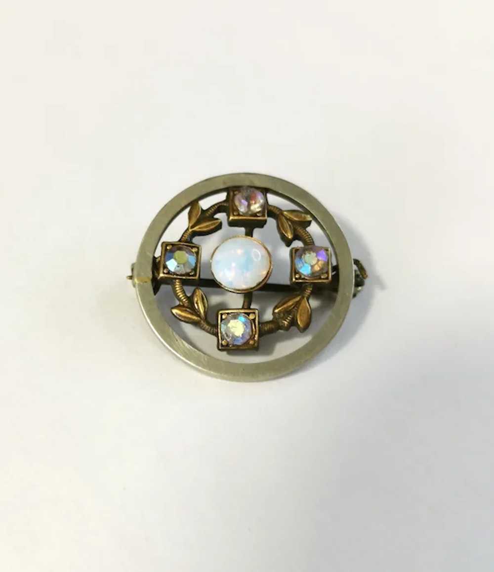 Two Tone Brooch with Opal and Paste Crystal - image 2