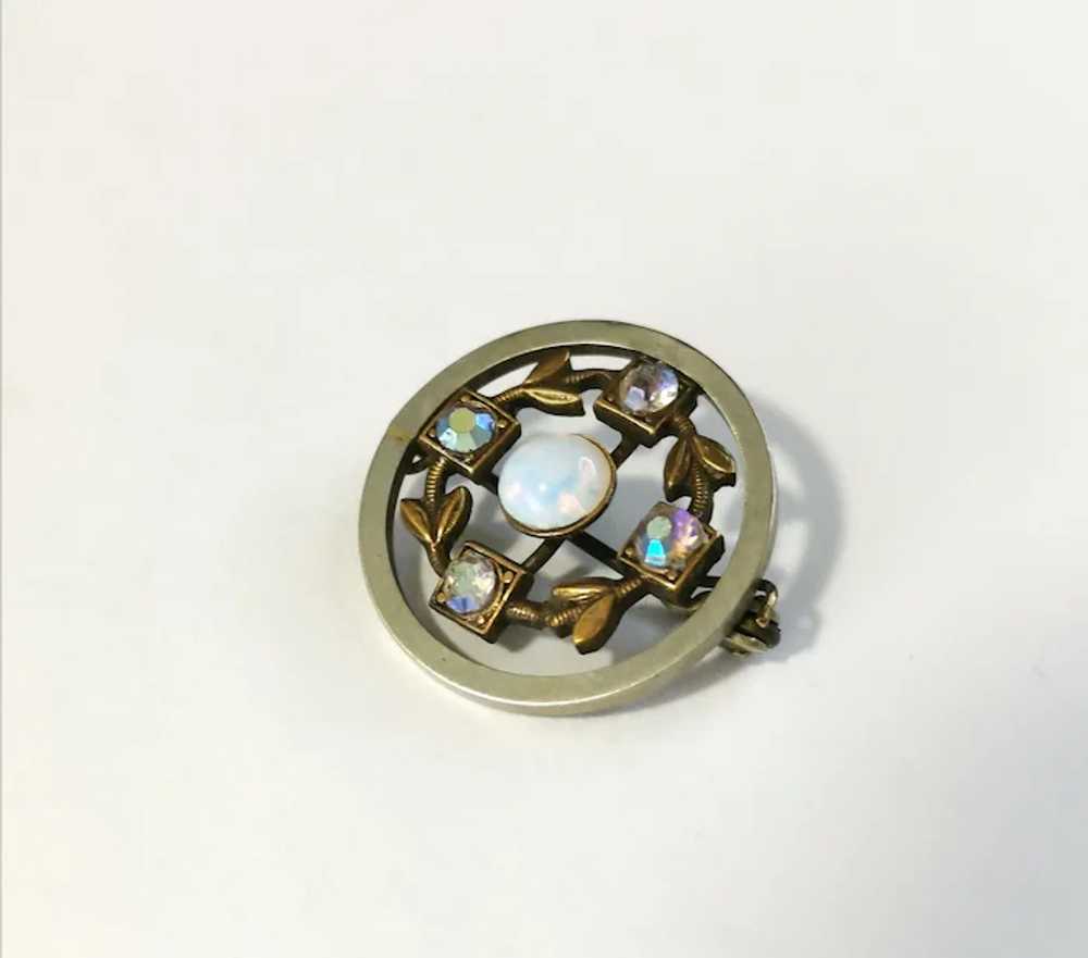 Two Tone Brooch with Opal and Paste Crystal - image 4