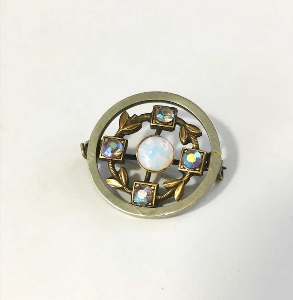 Two Tone Brooch with Opal and Paste Crystal - image 6