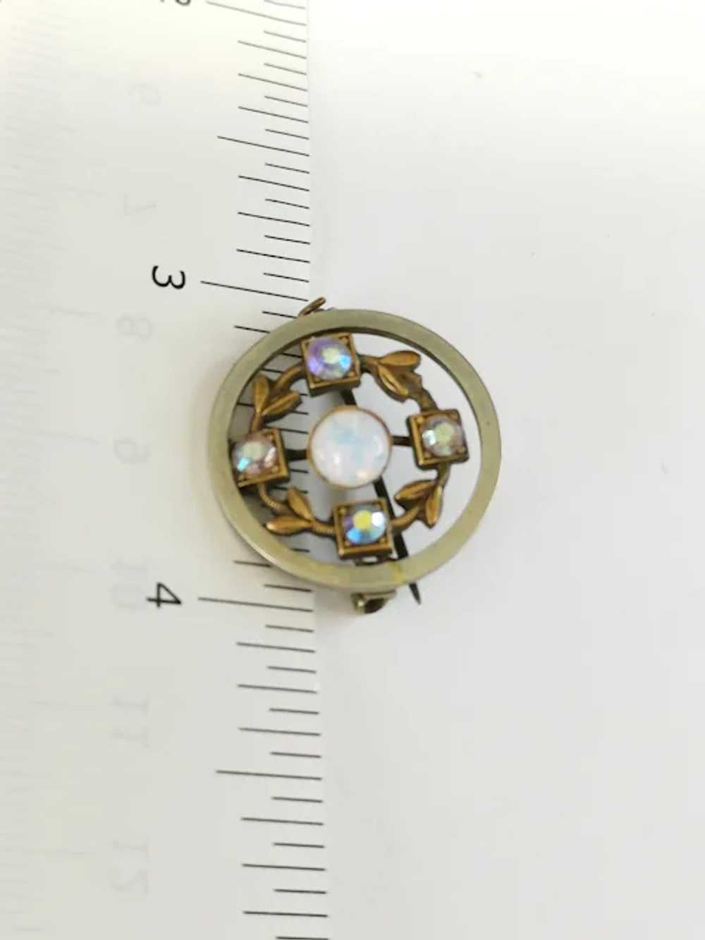 Two Tone Brooch with Opal and Paste Crystal - image 8