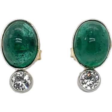 14K Yellow and White Gold Emerald and Diamond Earr