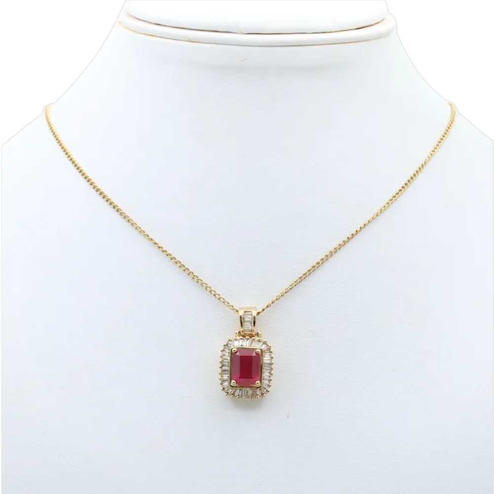 Vintage 14K Yellow Gold Ruby & Diamond Pendant Ne… - image 1