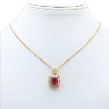 Vintage 14K Yellow Gold Ruby & Diamond Pendant Ne… - image 1