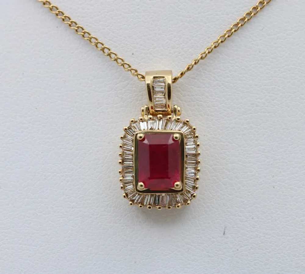 Vintage 14K Yellow Gold Ruby & Diamond Pendant Ne… - image 3