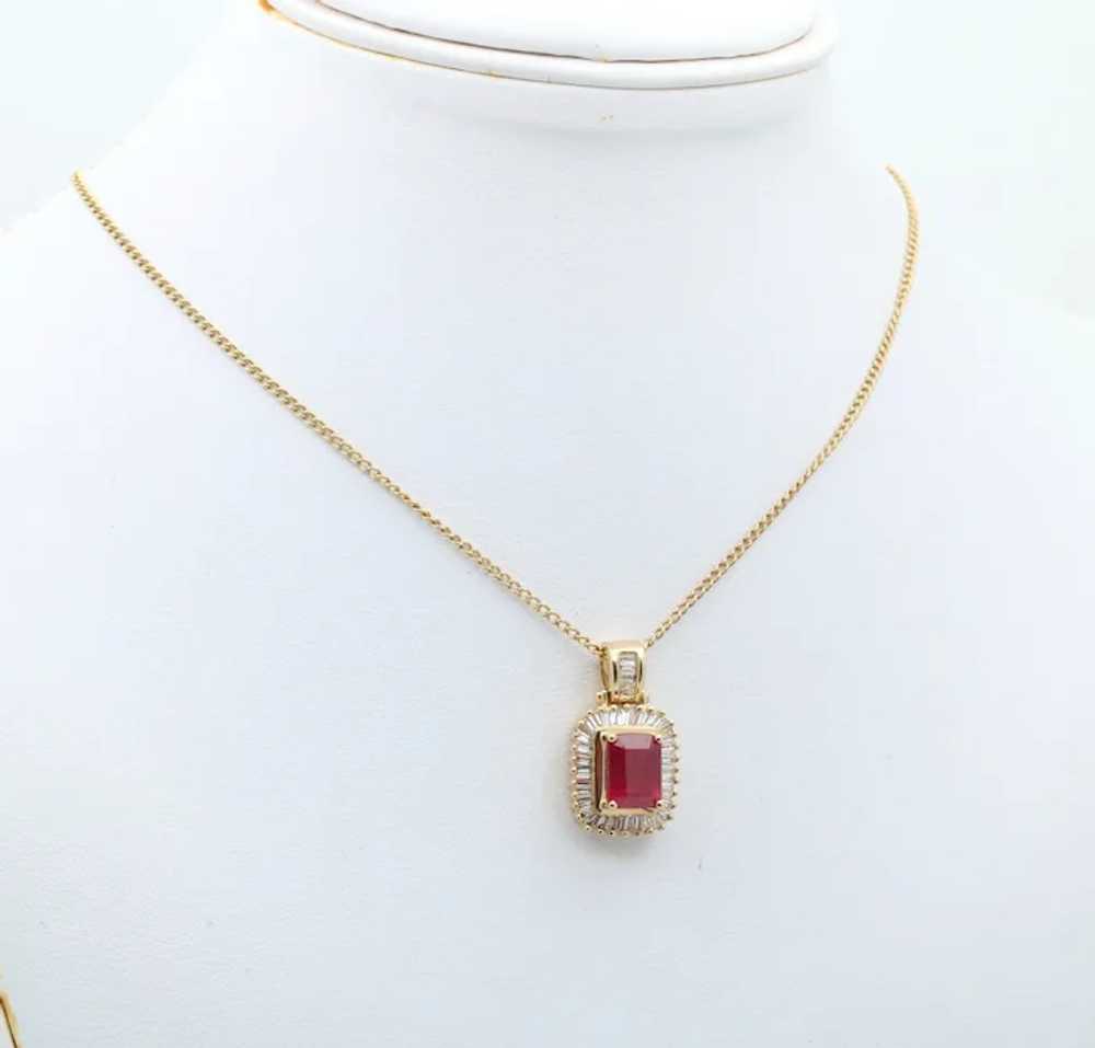 Vintage 14K Yellow Gold Ruby & Diamond Pendant Ne… - image 4