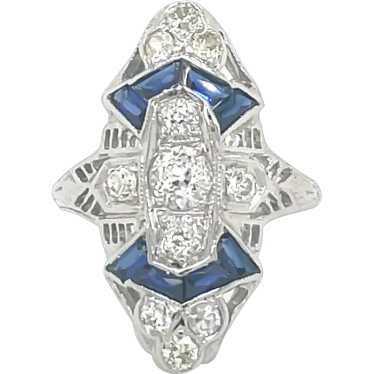 Art Deco 18K White Gold Diamond and Sapphire Ring