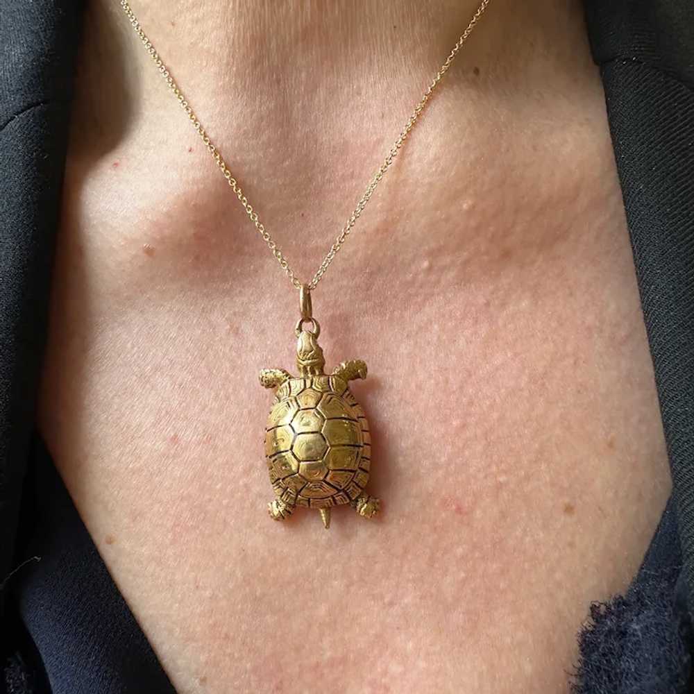 Victorian 18K Yellow Gold Turtle Pendant - image 6