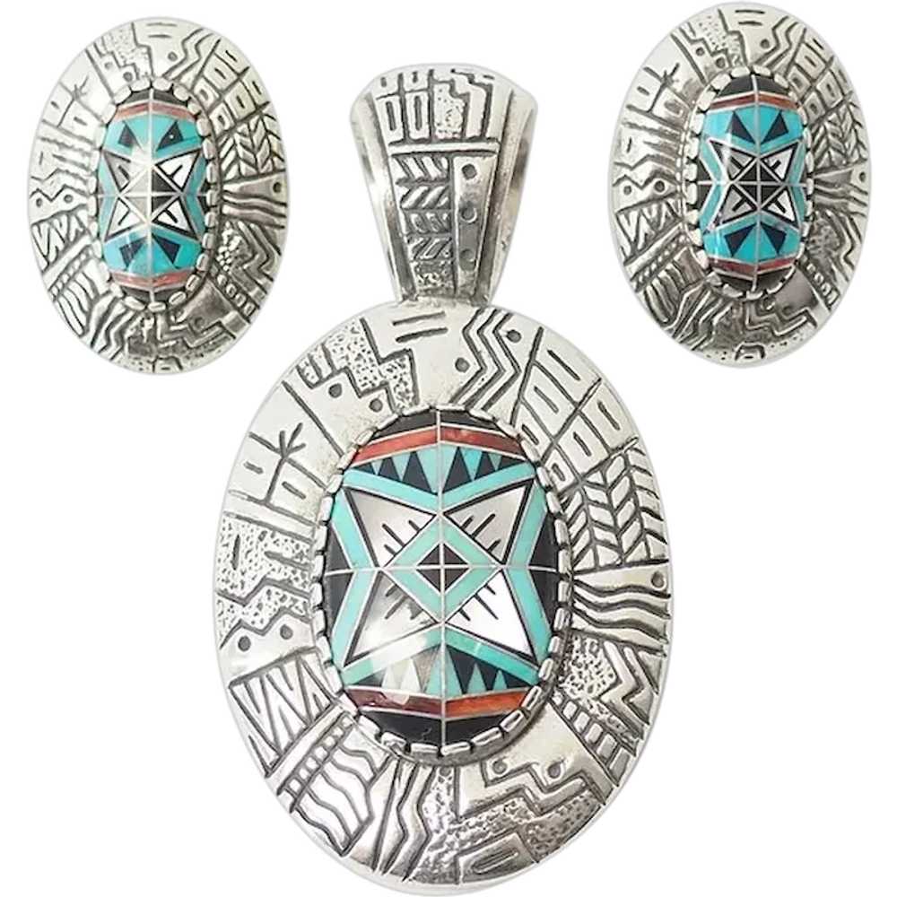Roderick Tenorio sterling silver inlaid gemstones… - image 1