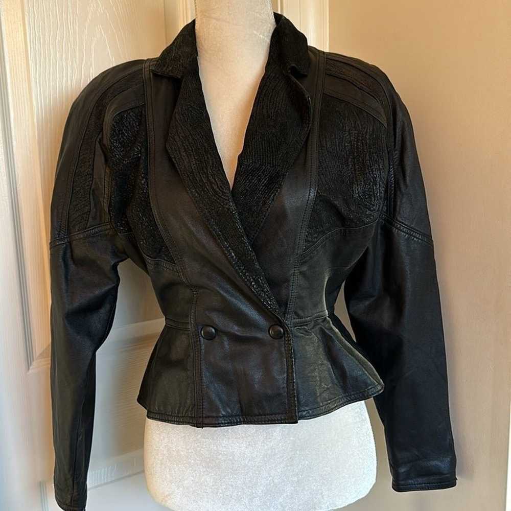Black Leather waist jacket - image 1