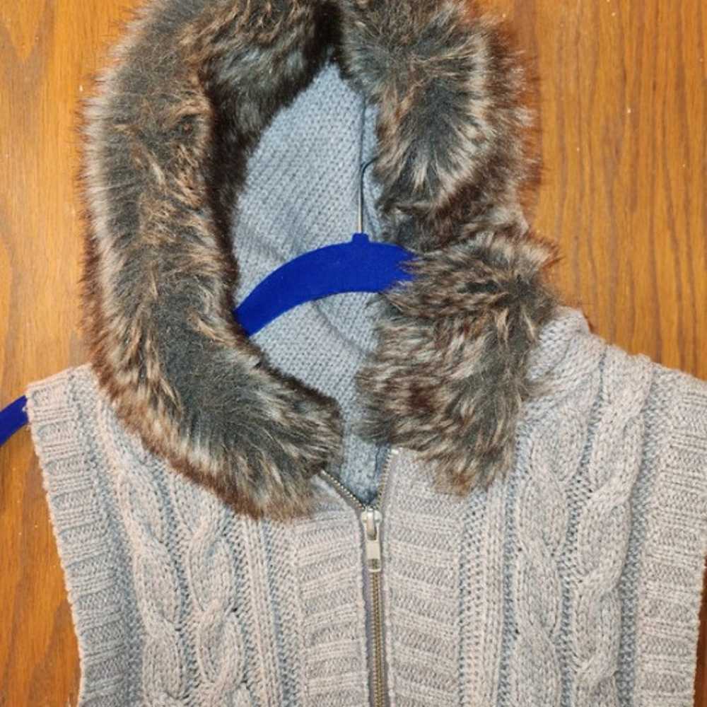 Faux Fur Grey Hooded Sweater Vest Grey Hooded Swe… - image 1