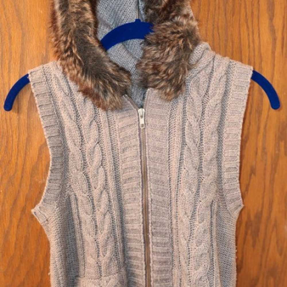 Faux Fur Grey Hooded Sweater Vest Grey Hooded Swe… - image 2