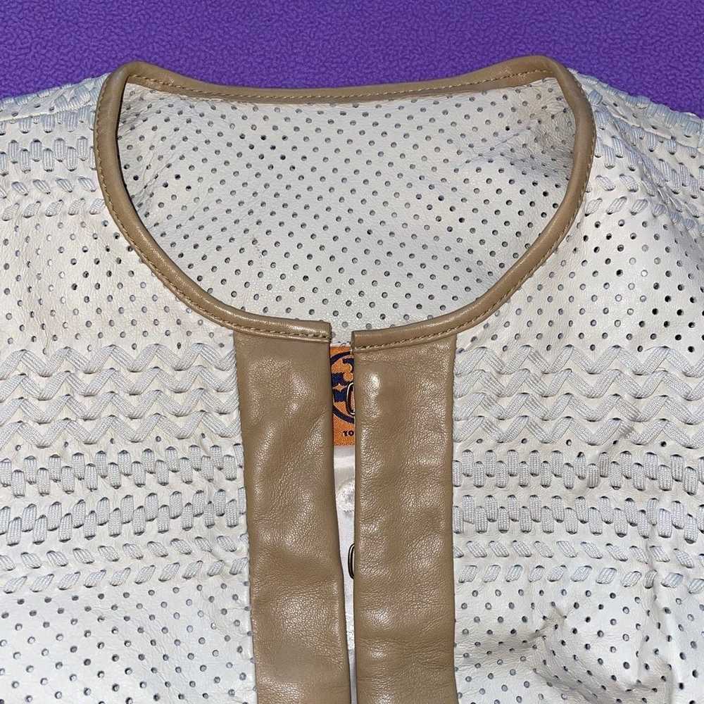 Tory Burch Leather Jacket Lasercut details, Cream… - image 11