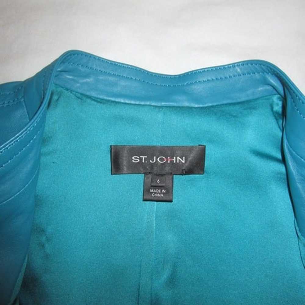 ST JOHN Leather Zip Up Jacket Wool Blend Knit Sle… - image 10