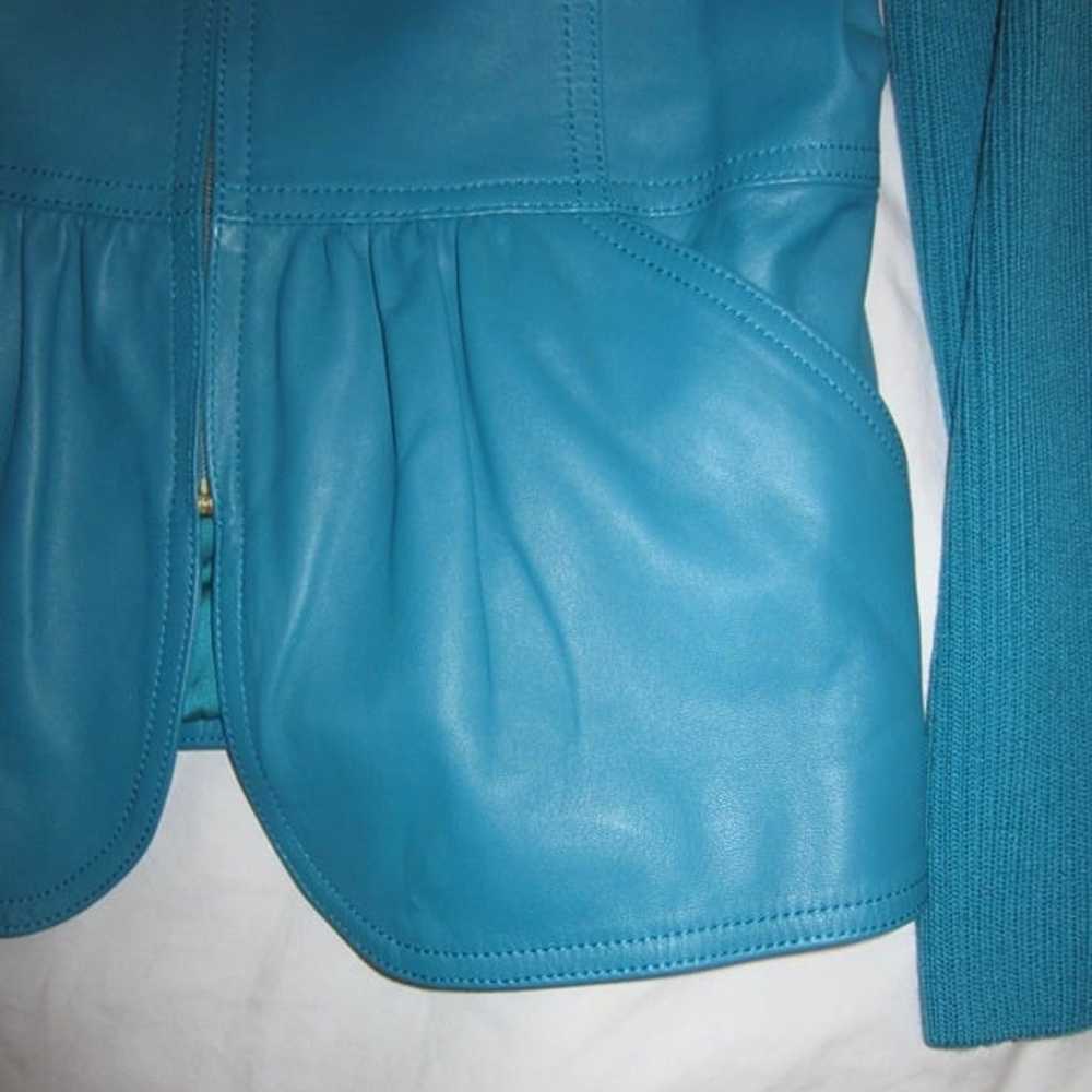 ST JOHN Leather Zip Up Jacket Wool Blend Knit Sle… - image 5