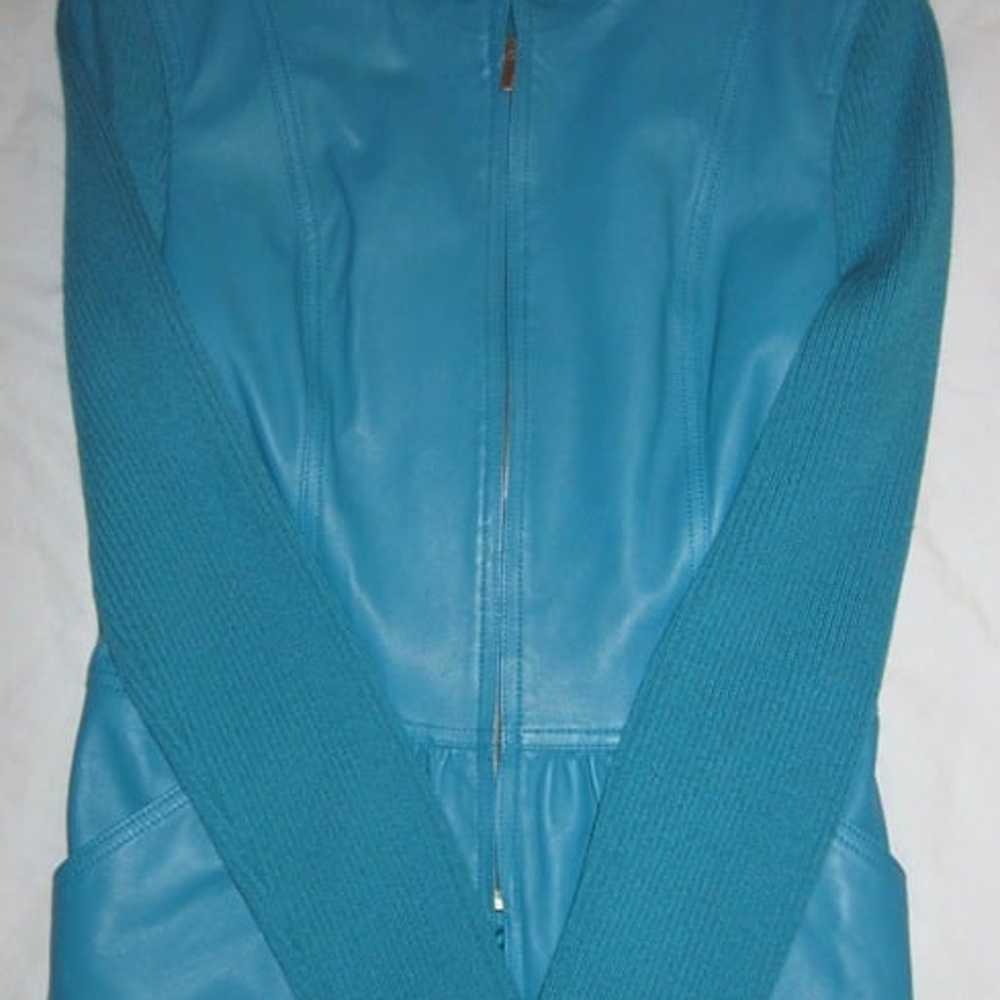 ST JOHN Leather Zip Up Jacket Wool Blend Knit Sle… - image 6