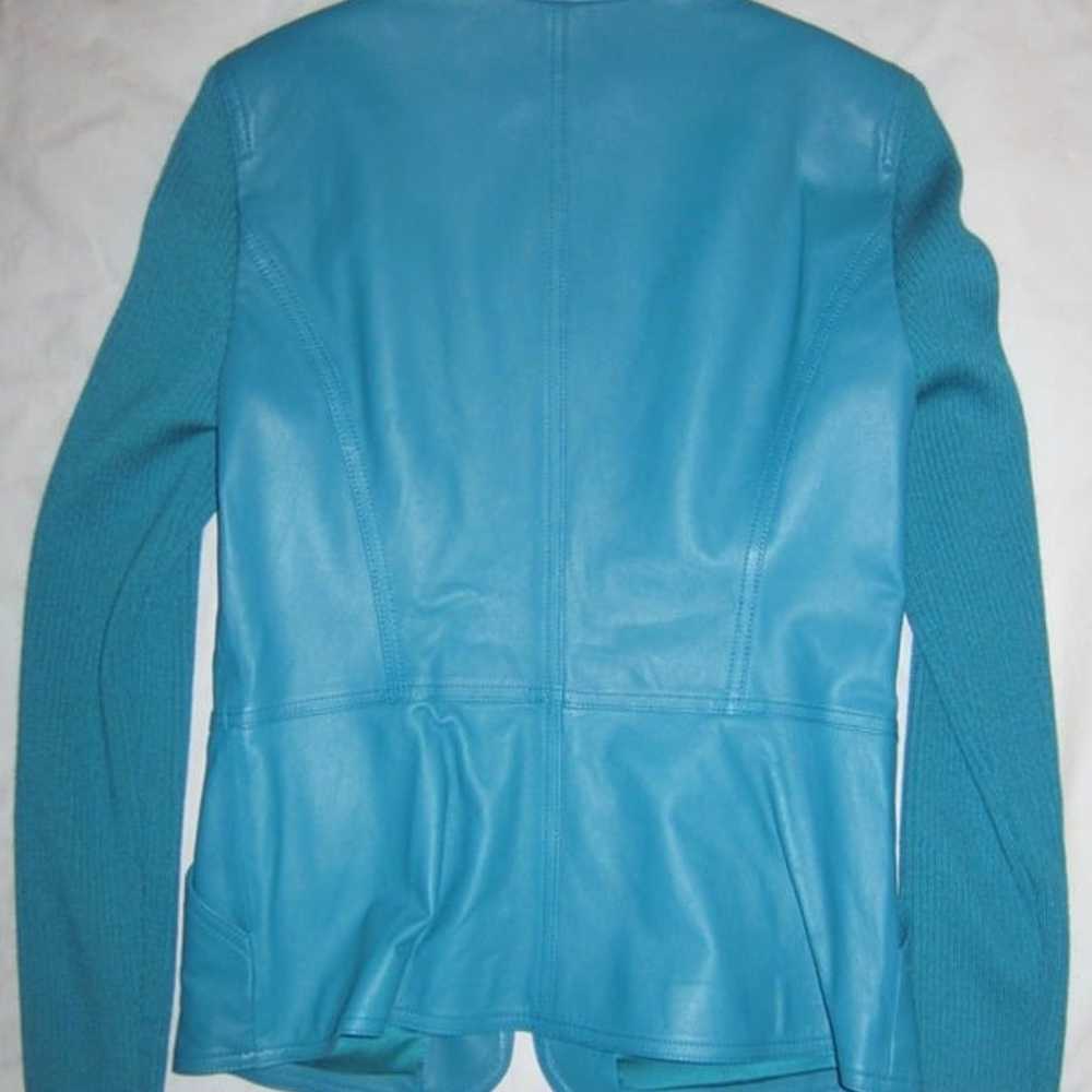 ST JOHN Leather Zip Up Jacket Wool Blend Knit Sle… - image 8