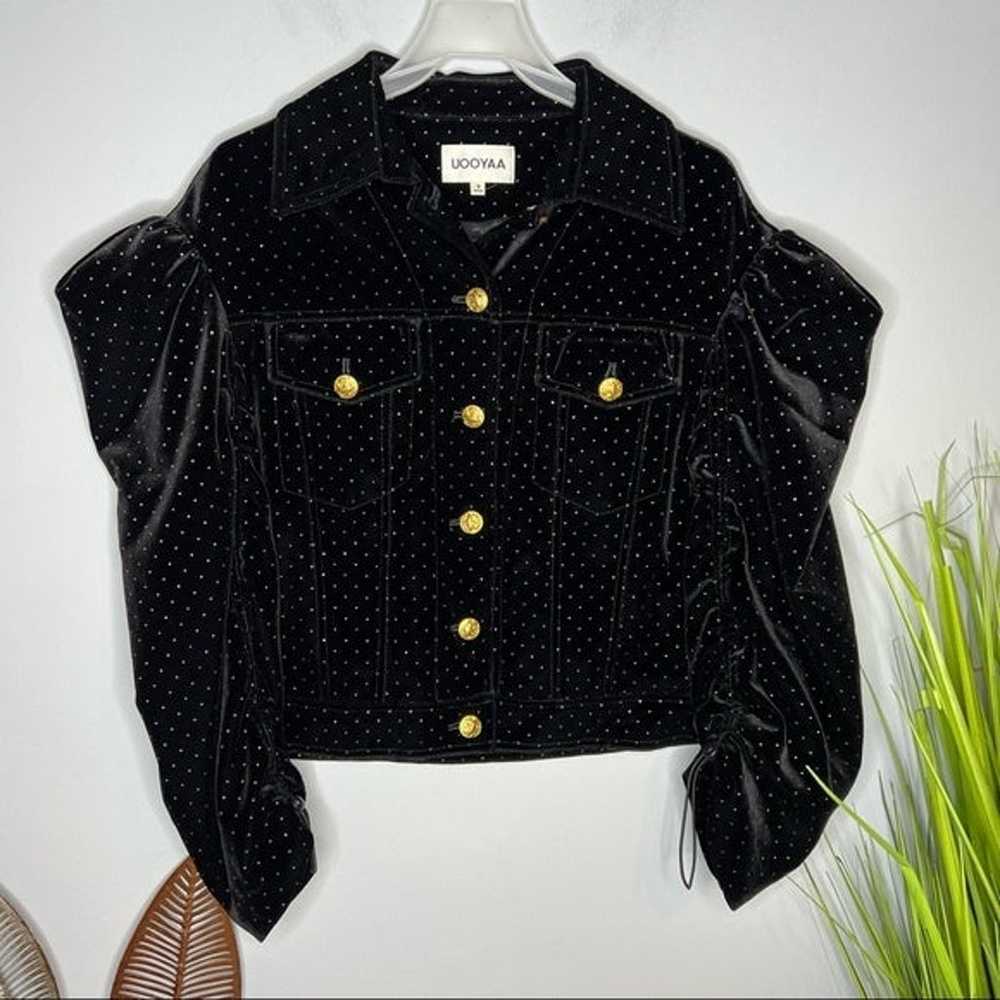 UOOYAA Black Suede Gold Buttons Dots Jacket - image 3