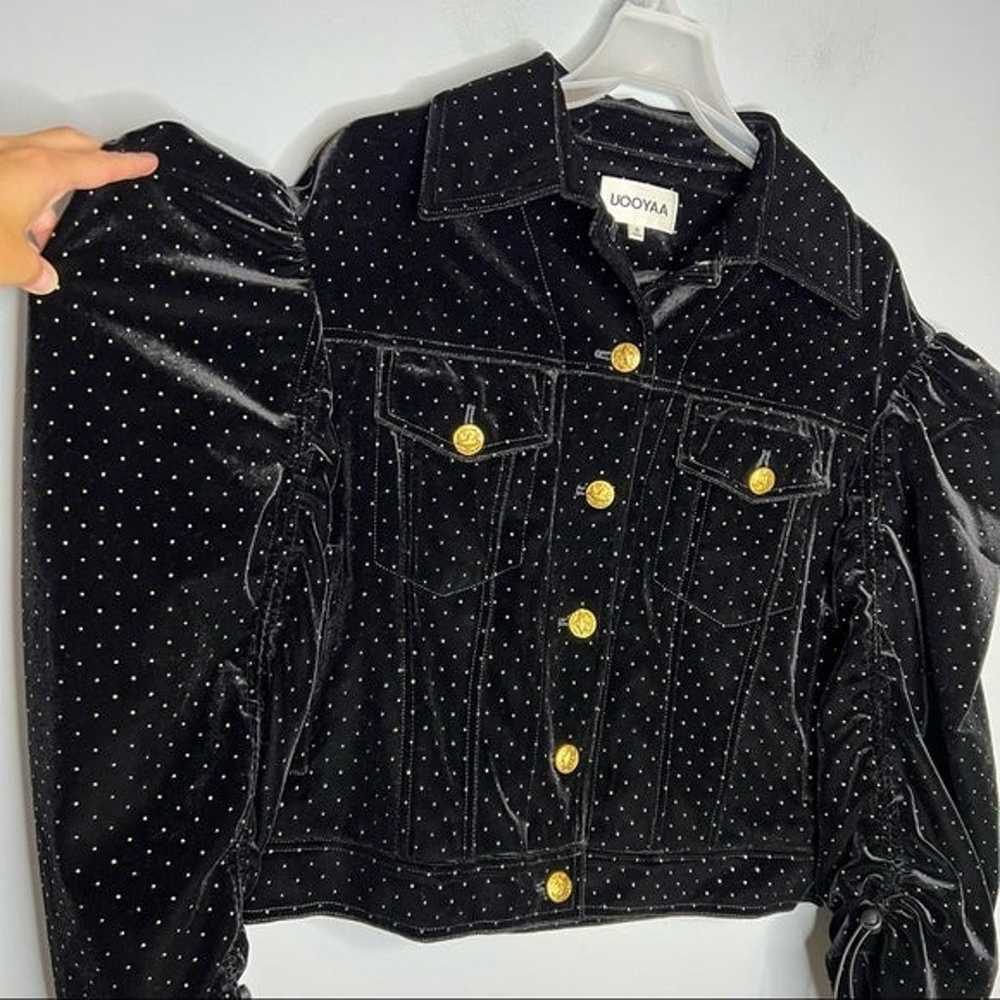 UOOYAA Black Suede Gold Buttons Dots Jacket - image 4