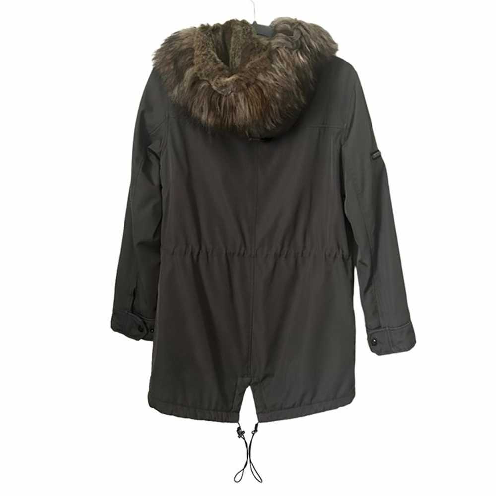 SAM. S13/NYC Green Faux Fur Lined Hooded Coat - image 2