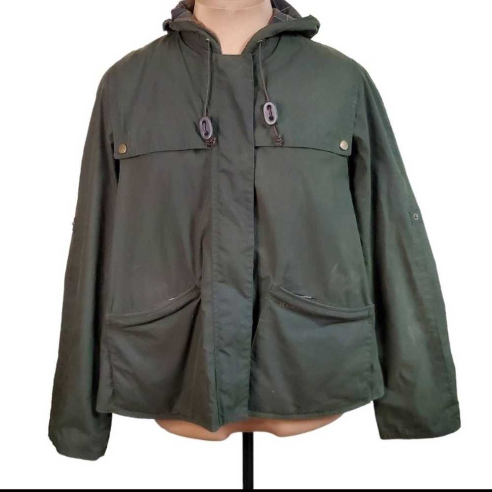 Barbour Waxed Jacket Heron Cape  Green Hooded Coat - image 1