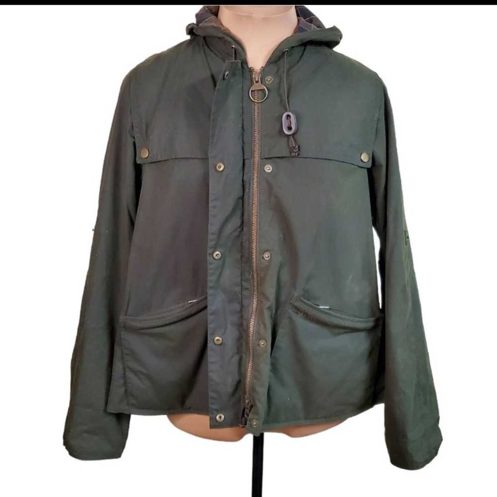 Barbour Waxed Jacket Heron Cape  Green Hooded Coat - image 2
