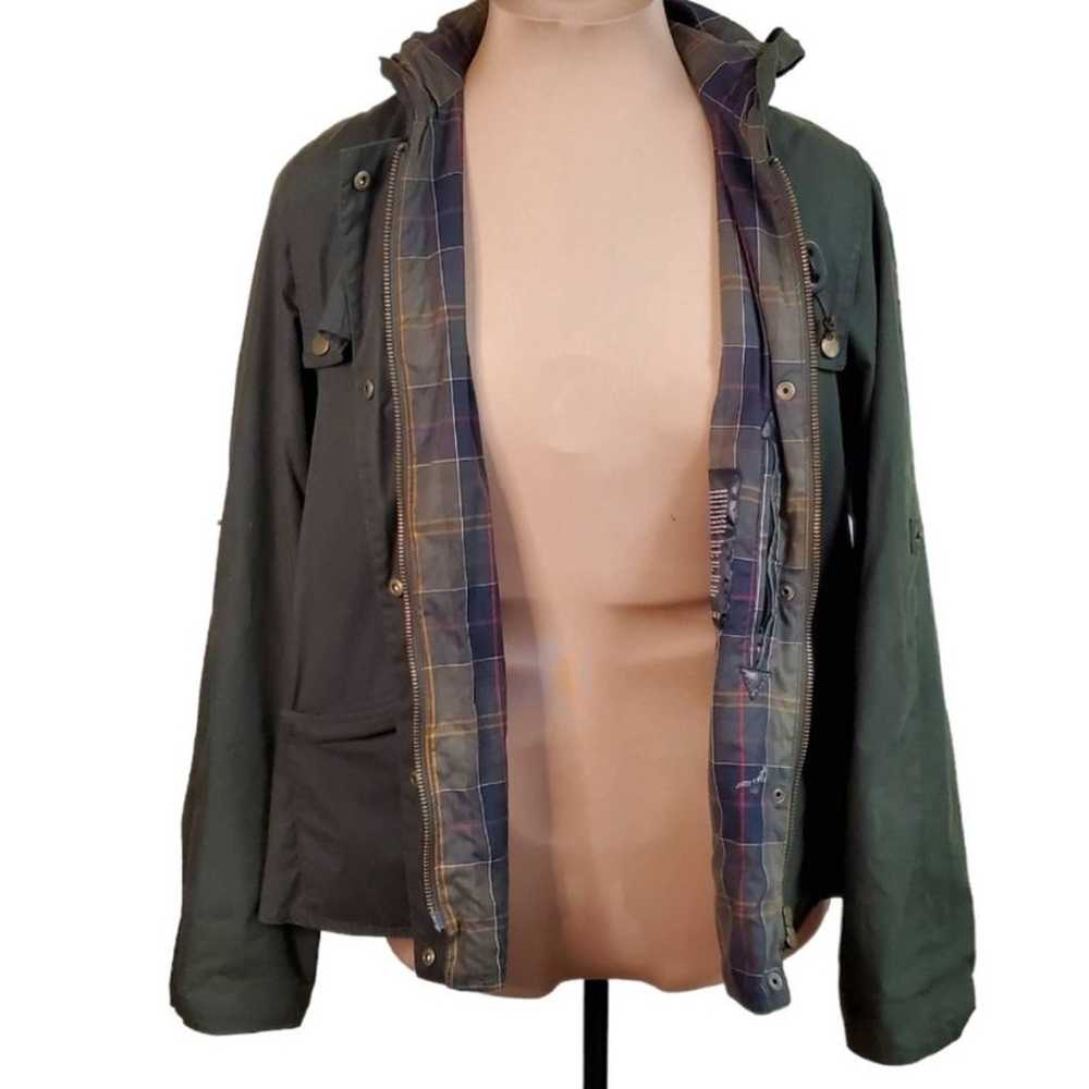 Barbour Waxed Jacket Heron Cape  Green Hooded Coat - image 3
