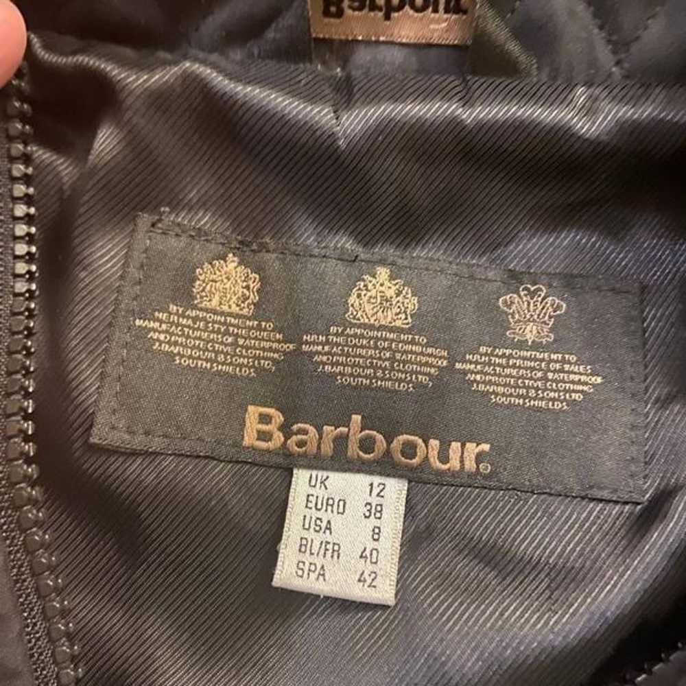 Barbour Black Quilted Zip Front Jacket Size 8 - image 5