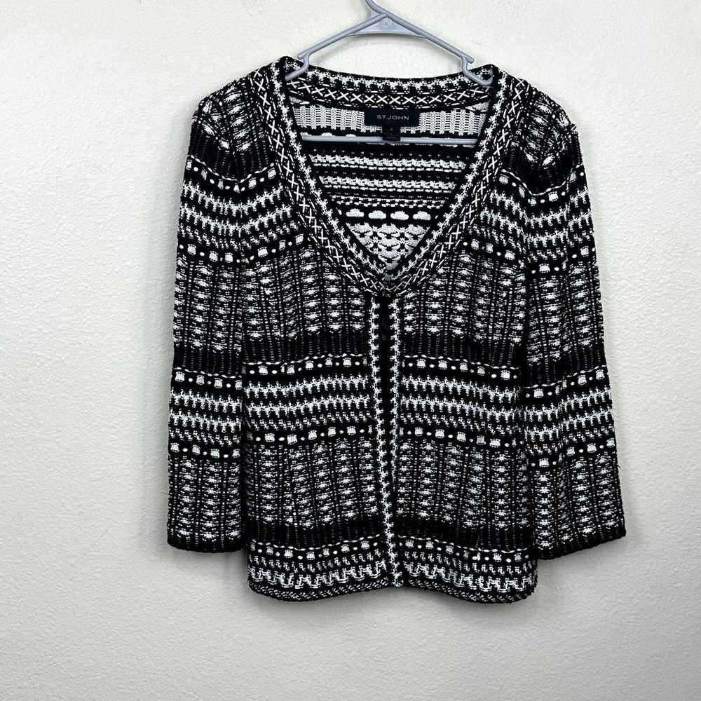 St. John Textured Mesa Knit Jacket Black White Si… - image 1