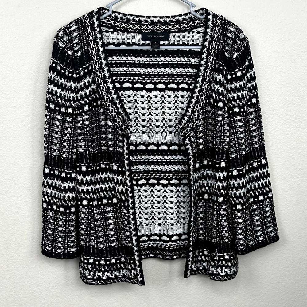 St. John Textured Mesa Knit Jacket Black White Si… - image 3