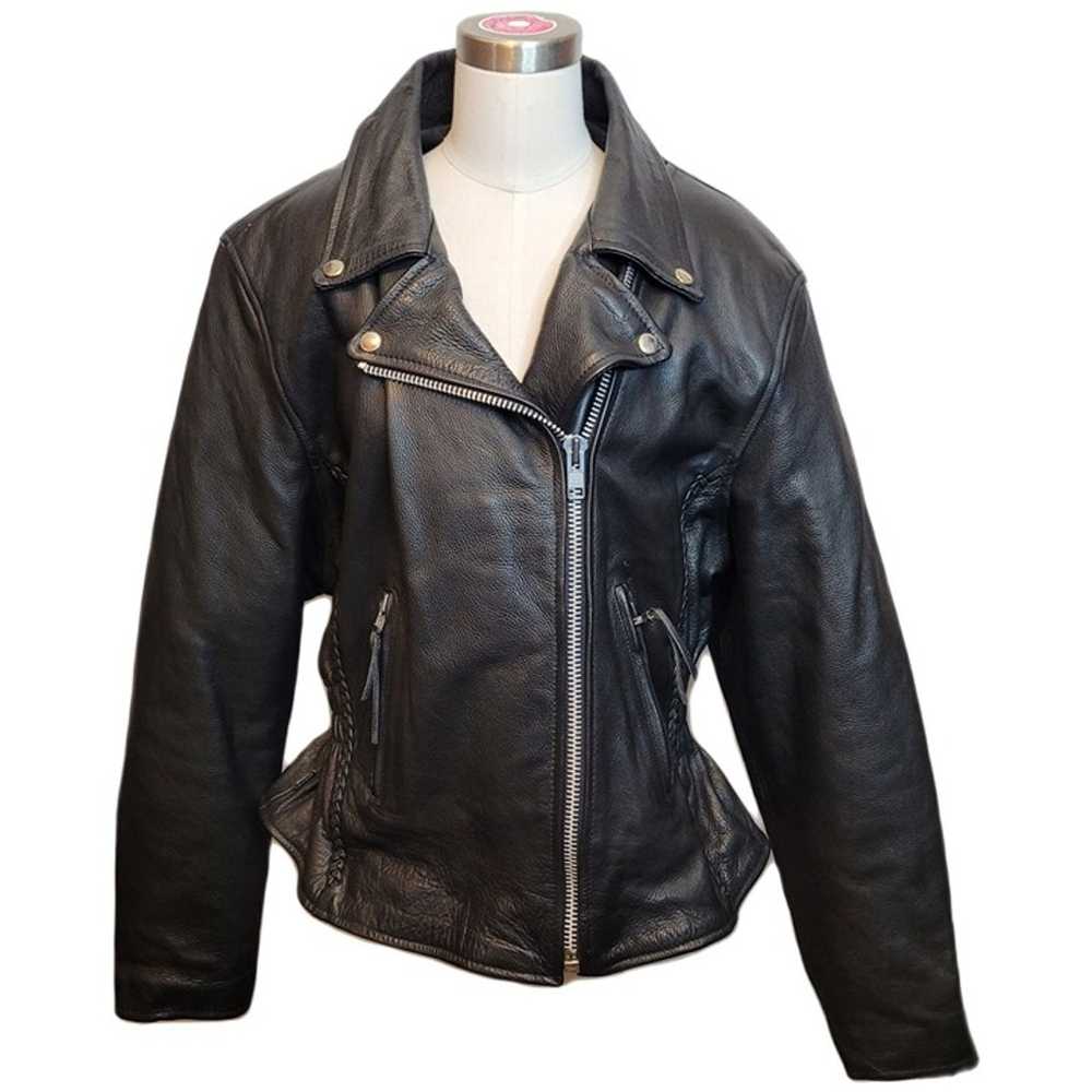 Vintage Leather Motorcycle Jacket Womens Med Leat… - image 2