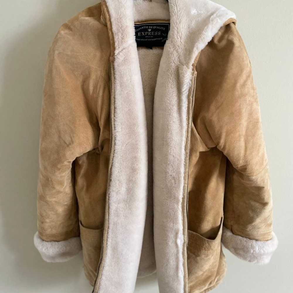 Vintage 90's suede leather fur lined coa - image 2