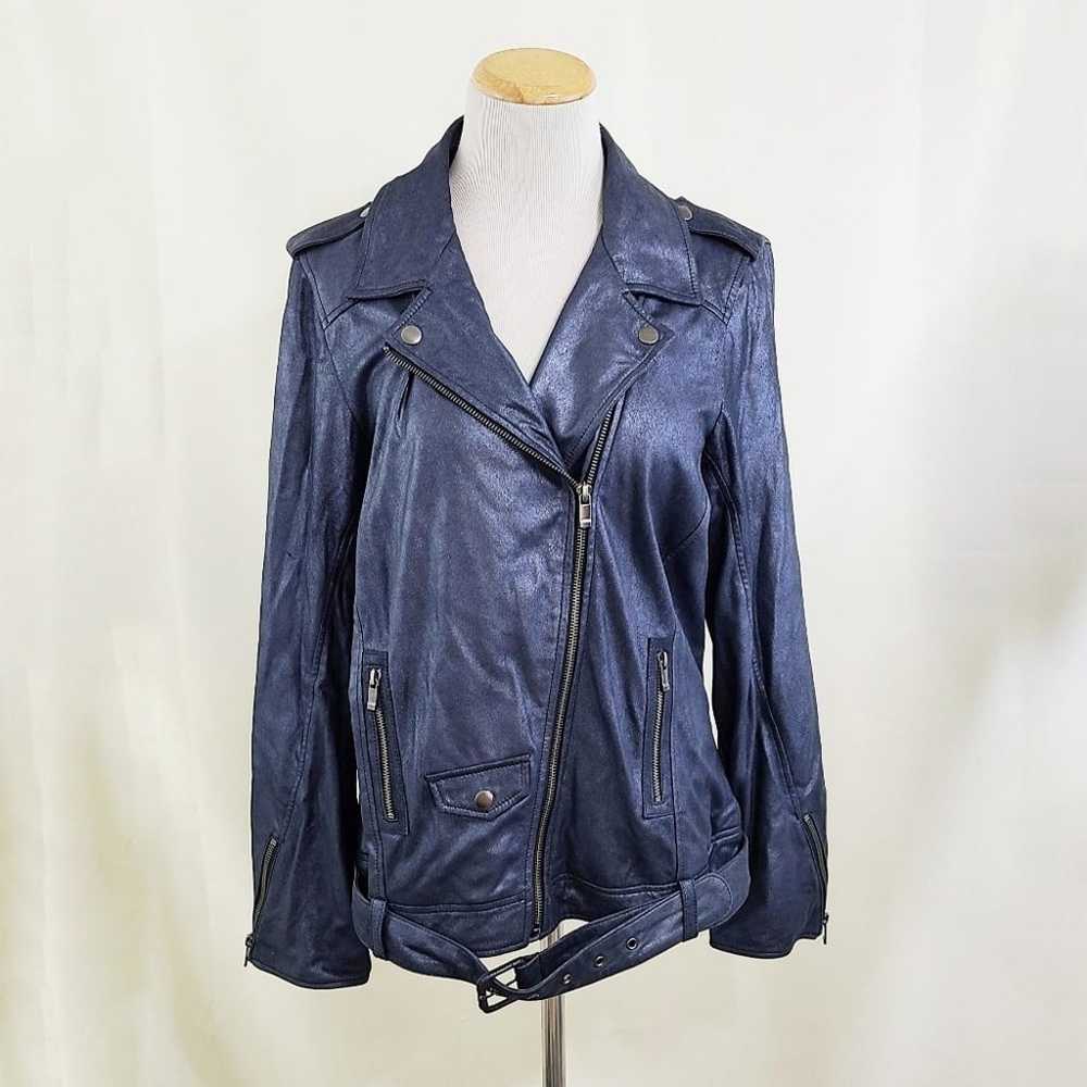 AS by DF Cult leather jacket metallic dark blue s… - image 1