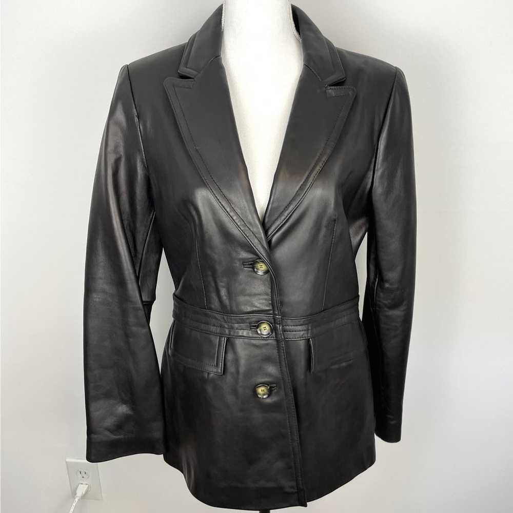 Neiman Marcus Lamb Leather Blazer Jacket In Black… - image 1