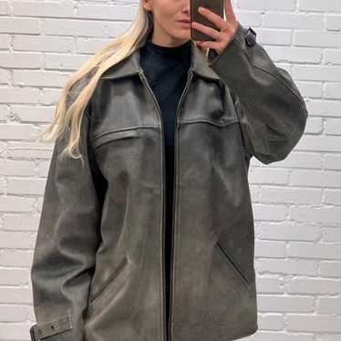khaki grey leather jacket
