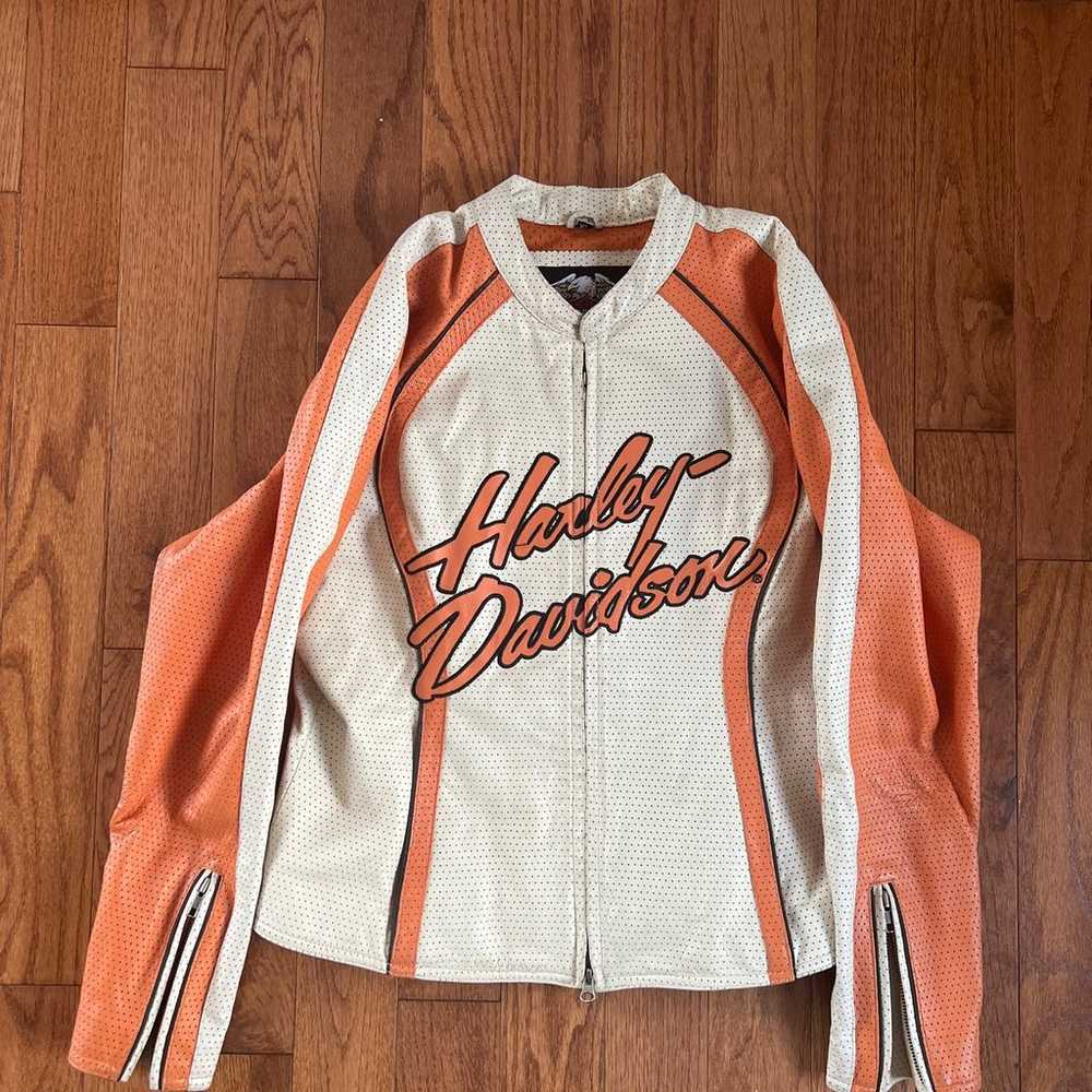 Vintage Harley Davidson Orange Cream Leather Jack… - image 1