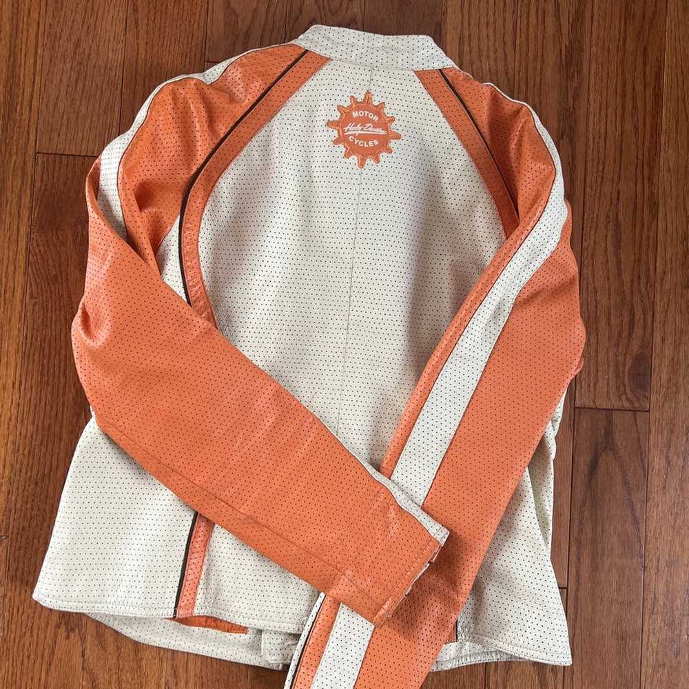 Vintage Harley Davidson Orange Cream Leather Jack… - image 3