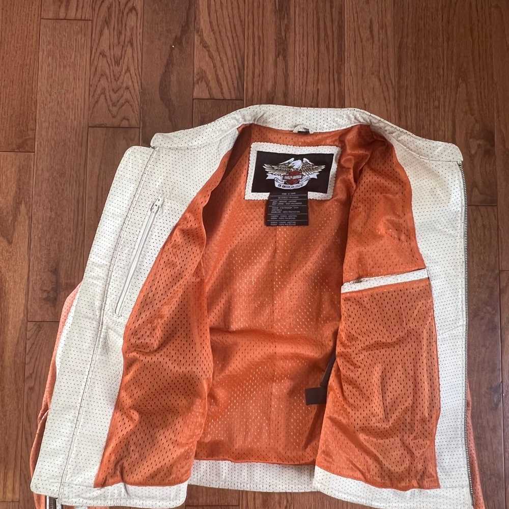 Vintage Harley Davidson Orange Cream Leather Jack… - image 4