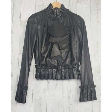 DVF Fanta Ruffle Pleated Detail Leather Jacket Si… - image 1