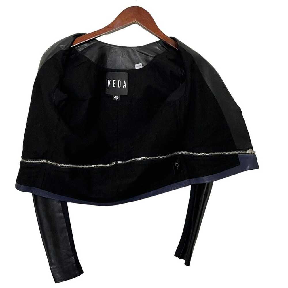 VEDA Women’s Moto Style Jacket Two Tone Black Blu… - image 8