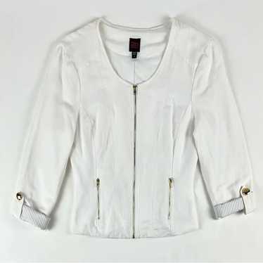 Bebe 2B White Linen Roll-Tab Sleeve Zip Jacket - image 1