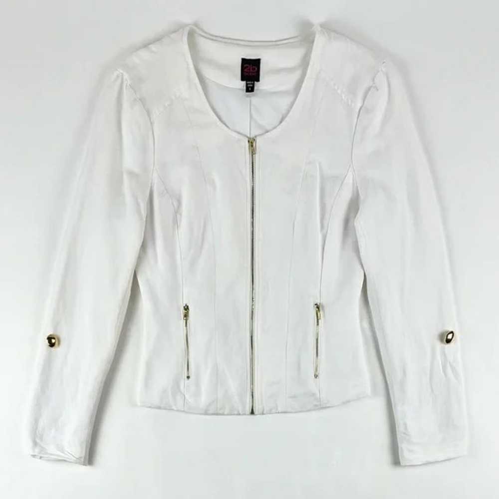 Bebe 2B White Linen Roll-Tab Sleeve Zip Jacket - image 3