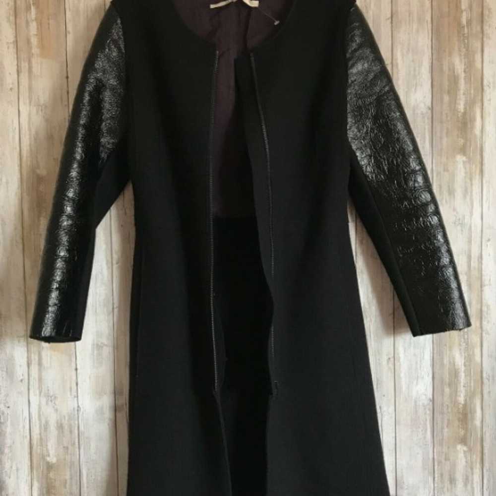 HACHE Black Faux Fur Collar Front Coat S - image 2