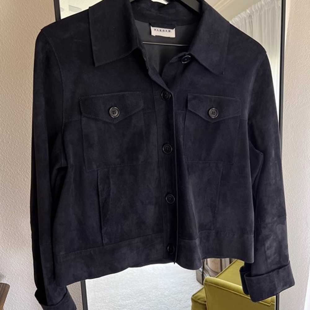Parosh Suede Navy Buttoned Up Collared Jacket - image 1