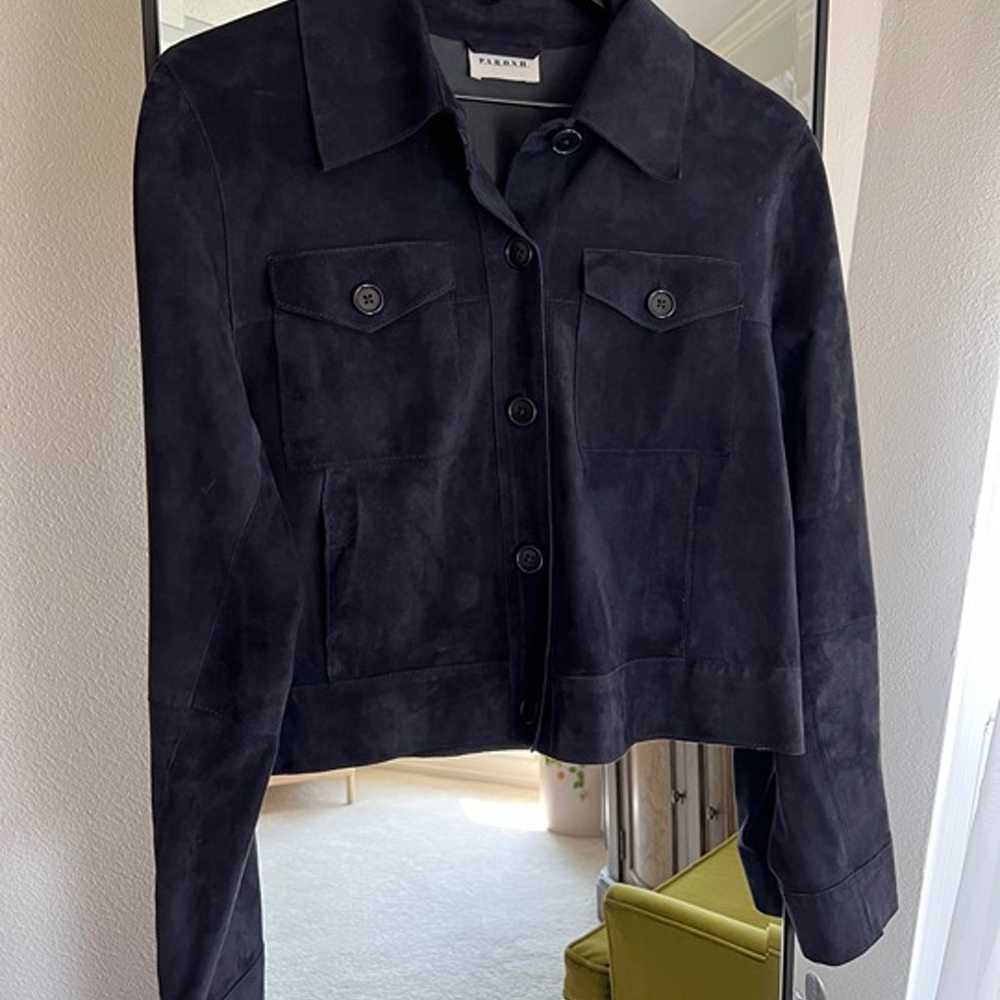 Parosh Suede Navy Buttoned Up Collared Jacket - image 4