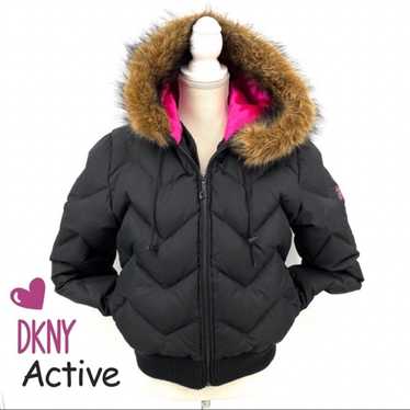 DKNY Black longsleeve puffer coat