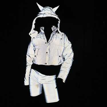 REFLECTIVE CROPPED PUFFER JACKET WITH DEVIL HORNS - image 1