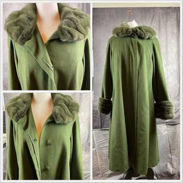 Cashmere/Lambswool Angora Fur Long Coat in Green - image 1
