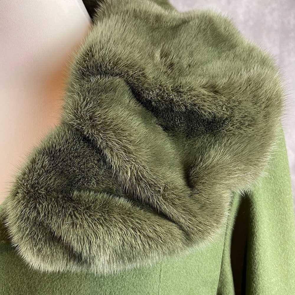 Cashmere/Lambswool Angora Fur Long Coat in Green - image 2