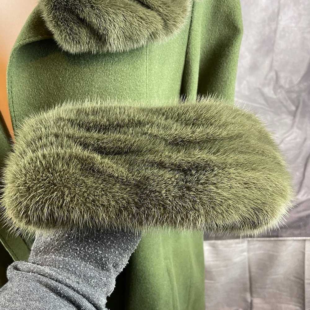 Cashmere/Lambswool Angora Fur Long Coat in Green - image 3