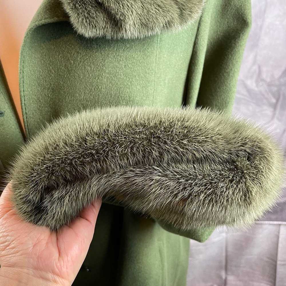Cashmere/Lambswool Angora Fur Long Coat in Green - image 4